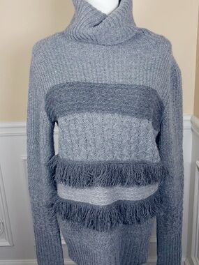 Christopher Fischer 100% Cashmere Gray Fringe Turtleneck S 🩶